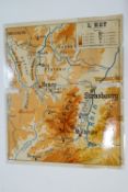 An early 20th century French geographical teaching map, double sided and laminated,