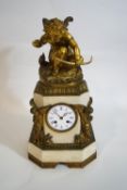 A 19th century bronze and white marble 8 day clock,