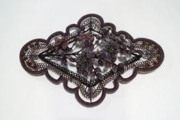 A French beaded flower funeral decoration, in purple, pink, blue and green,