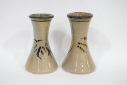Jeremy Leach (b1941), two Lowerdown pottery stoneware vases, of wasted form,