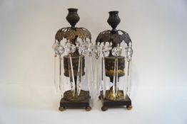A pair of 19th century bronze candle table lustres,