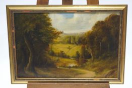 G H Lewis (British school, 19th century), Landscape with a figure, Oil on board, Signed lower left,