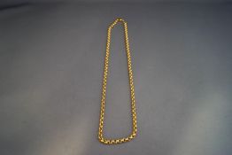 A chain, stamped '750', of round belcher links, 44 cm long,