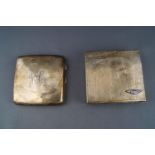 An early 20th century cigarette concave case engraved with script initials, 8cm wide,