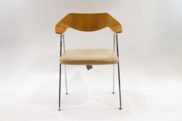 A 2005 Robin Day 675 chair with oak back rest and cream leather seat (licenced by Habitat/Conran)