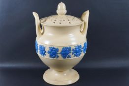 A Wedgwood earthenware two handled jar with internal lid and pierced cover, 27.