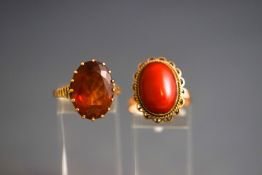 Two gem set rings, comprising a 9ct gold and oval citrine single stone ring, Birmingham 1972,