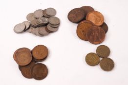 A quantity of English coinage, mostly Victorian pennies, half pennies, six pences, three pences,