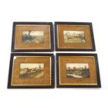 After G D Rowlandson, Fox hunting, overpainted prints, set of four, 12.5cm x 19.