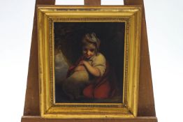 English School, late 18th century, Study of a girl with a lamb, oil on canvas, 30.5cm x 25.