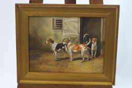 G* Rey, Hounds, oil on board, signed lower right,