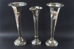 A pair of tall silver spill vases, Sheffield 1919,