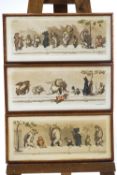 Boris O'Klein, The Dirty Dogs of Paris, hand coloured engravings, set of three,