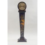 A Grandmother clock with blue and gilt chinoiserie decoration of a figure on a bridge before a