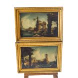 Continental School, late 18th century, Harbour Cappricios, oil on canvas, a pair, 35cm x 54.