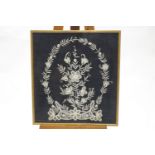 A lacework picture of flowers within a garland, by Joan Payne, cased,