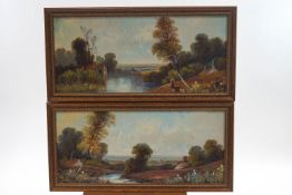 T Hall, Extensive landscapes, Oil on board, a pair, signed lower left, 36.5cm x 81.