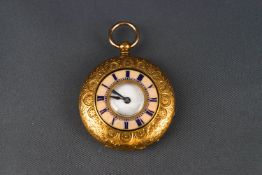 An early 20th century gold and enamel half-hunter cased fob watch,