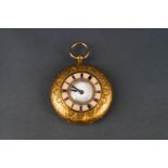 An early 20th century gold and enamel half-hunter cased fob watch,