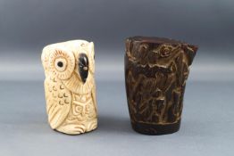 A native carved bone figure of an owl,