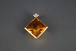 A Continental citrine and diamond pendant,