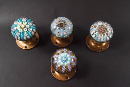 Four Vasart glass paperweight door handles, each one different with millefiori patterns,