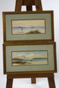 T. Wilson, Lake scenes with mountains beyond, watercolours, a pair, signed lower right, 14.5cm x 37.