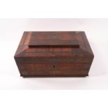 A 19th century rosewood and brass inlaid work box, 11cm high x 25.5cm wide x 19.