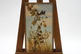 English school, 19th century, Birds amongst cherry blossom and wild flowers, oil on glass, 50.