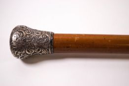 A Victorian silver topped walking cane, maker's mark G.L.