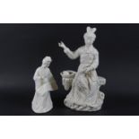 A Chinese porcelain blanc de chine figure of a seated woman repairing a fishing net, 21.