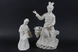 A Chinese porcelain blanc de chine figure of a seated woman repairing a fishing net, 21.