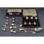 A collection of miscellaneous silver, white metal and EPNS spoons,