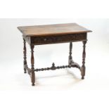 A 19th century oak side table with single drawer, on turned and block supports,