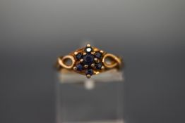 A 9ct gold and small sapphire nine stone cluster ring, Birmingham 1973, size N, 2.