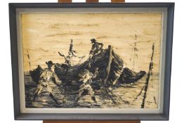 A* Soares, Bringing in the Catch, Oil on board, signed and dated 1960 lower right,