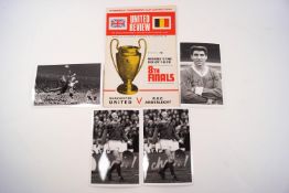 A Manchester United 1968 European Cup programme and four signed photographs of the team members,