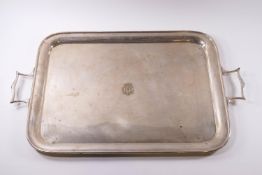 A plated rectangular two handled tray by Mappin & Webb,