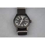 M W C, a replica US Army, Type A 1943 military wrist watch, black dial with white Arabic numerals,