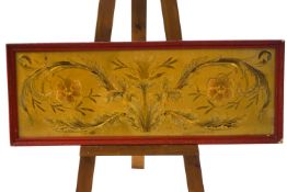 A 19th century silk and gold thread panel of scrolling foliage with flower terminals, 36.