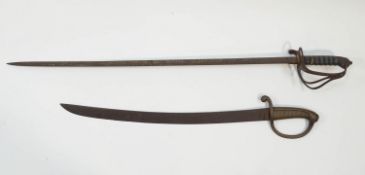 An early 20th century cavalry sword with shagreen covered grip and wrought iron hand guard,