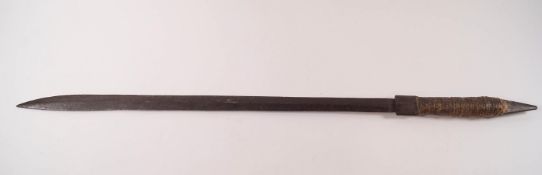 An African sword with narrow rope bound grip,