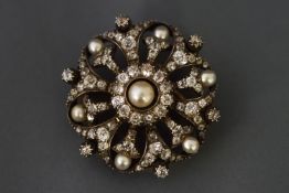 A Victorian gold diamond and pearl hexafoil brooch, centred with a pearl approx., 6.