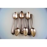 A set of six George III silver Old English pattern tea spoons,