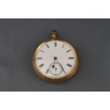 A late Victorian 18ct gold cased open face keyless pocket watch, circa 1899,