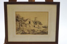 Cornelius Varley (1781-1873), Cottage in a landscape, monochrome watercolour,