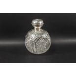 A silver mounted clear cut glass spherical scent bottle,