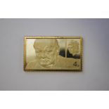 An 18ct gold Churchill 4d stamp replica, London 1965, 41mm wide, 20.