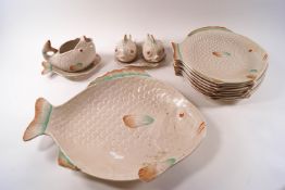 A Shorter and Son Ltd earthenware part fish service, comprising large serving dish, eight dishes,