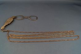 An early 20th century rose gold fetter-and-three guard chain with a swivel clasp,